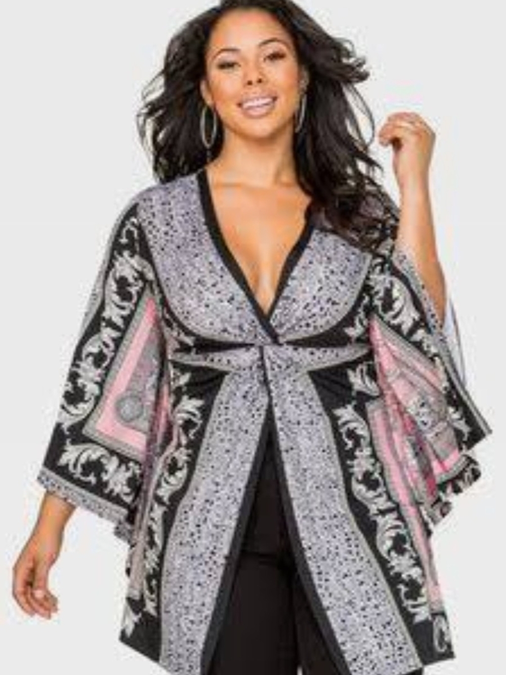 Ashley Stewart Flyaway Knot-Front Top w/Kimono, Sleeves. Size 14/16